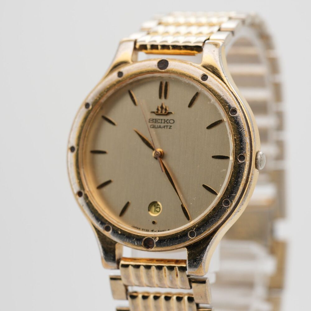 Seiko Galaxy 5Y32-6A00 Gold Tone Dress Watch 32mm Date Quartz Vintage Running